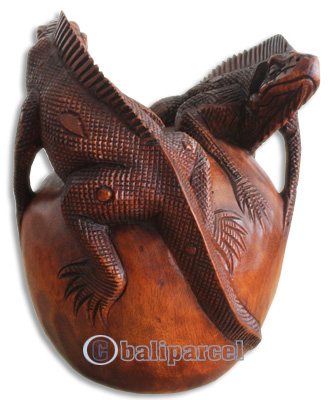 Handcarved Wooden Lizart Dragon,made From Suar Wood