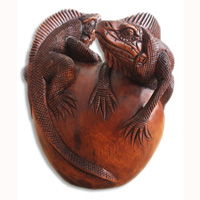 Handcarved Wooden Lizart Dragon,made From Suar Wood