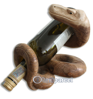 Snake Wine Bottle Holder, Hand Carved From Hibiscus Wood With Natuiral Polished