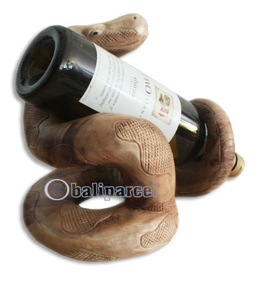 Snake Wine Bottle Holder, Hand Carved From Hibiscus Wood With Natuiral Polished