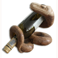 Snake Wine Bottle Holder, Hand Carved From Hibiscus Wood With Natuiral Polished