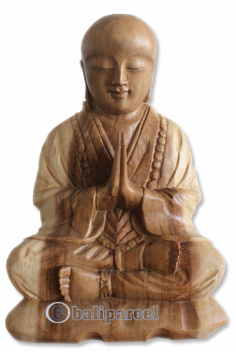 Hand Carved Wooden Buddha Statue, Made From Suar Wood Natural Polished