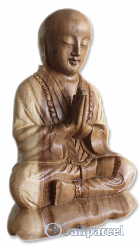 Hand Carved Wooden Buddha Statue, Made From Suar Wood Natural Polished