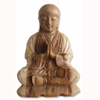 Hand Carved Wooden Buddha Statue, Made From Suar Wood Natural Polished