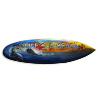 Wooden Surfboard Airbrused, Handcarved From Pinus Wood 
