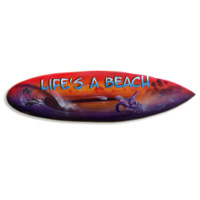 Wooden Surfboard Airbrused, Handcarved From Pinus Wood
