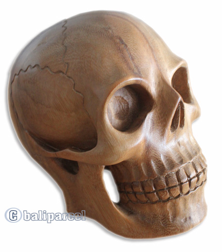 Handcarved Wooden Skull Head Made From Suar Wood