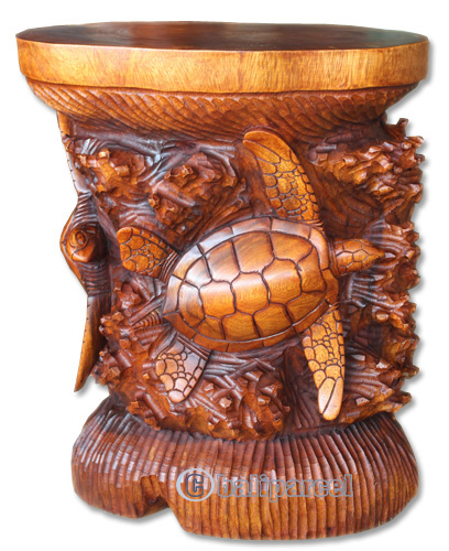 Handcarved Wooden Chair With Turtle Made From Suar Wood