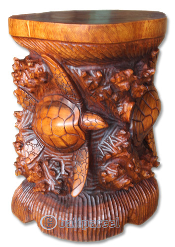 Handcarved Wooden Chair With Turtle Made From Suar Wood