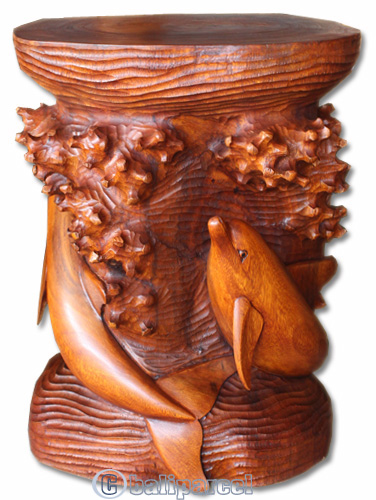 Handcarved Wooden Chair With Dolphin Made From Suar Wood