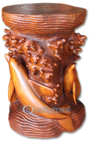 Handcarved Wooden Chair With Dolphin Made From Suar Wood