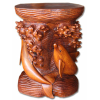 Handcarved Wooden Chair With Dolphin Made From Suar Wood