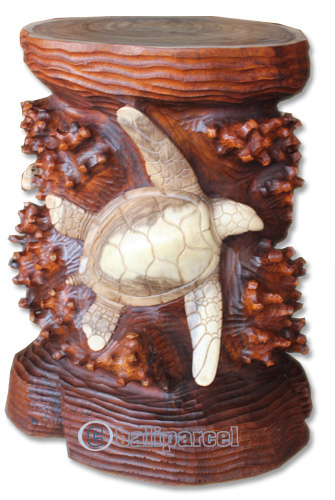 Handcarved Wooden Chair With Turtle Made From Suar Wood