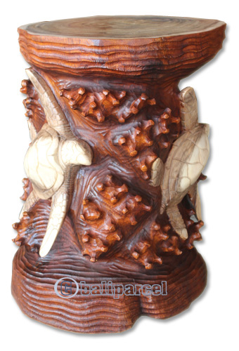 Handcarved Wooden Chair With Turtle Made From Suar Wood