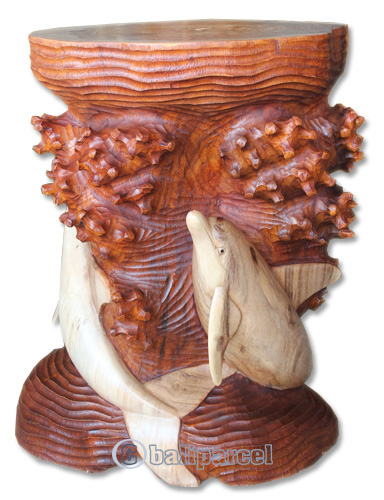 Handcarved Wooden Chair With Dolphin Made From Suar Wood