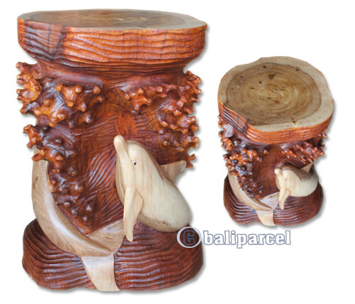 Handcarved Wooden Chair With Dolphin Made From Suar Wood