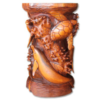 Handcarved Wooden Table With Turtle And Dolphin Made From Suar Wood
