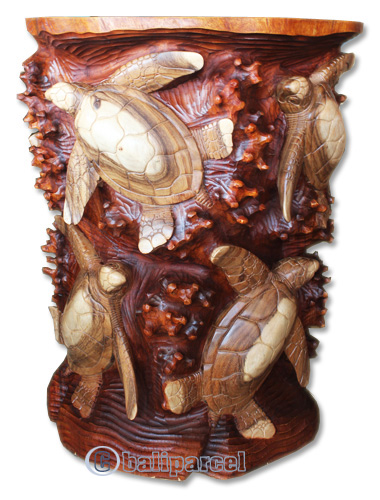 Handcarved Wooden Table With Turtle Made From Suar Wood