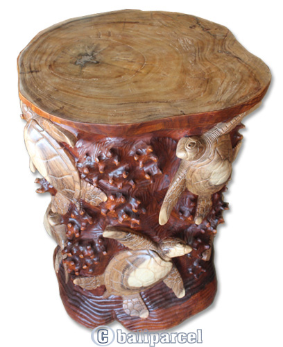 Handcarved Wooden Table With Turtle Made From Suar Wood