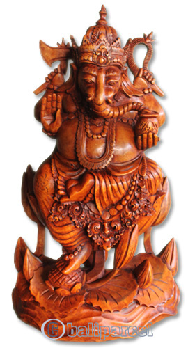Handcarved Wooden Ganesha Statue, Made From Suar Wood Brown Polished