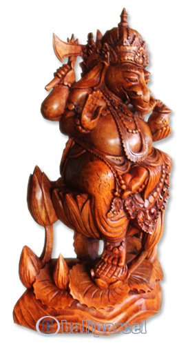Handcarved Wooden Ganesha Statue, Made From Suar Wood Brown Polished