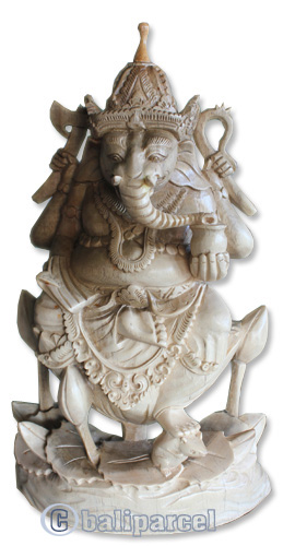 Handcarved Wooden Ganesha Statue, Made From Suar Wood Natural Polished