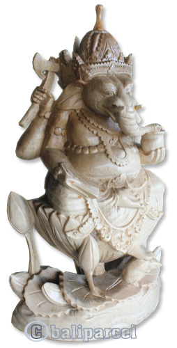 Handcarved Wooden Ganesha Statue, Made From Suar Wood Natural Polished