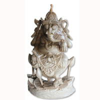 Handcarved Wooden Ganesha Statue, Made From Suar Wood Natural Polished