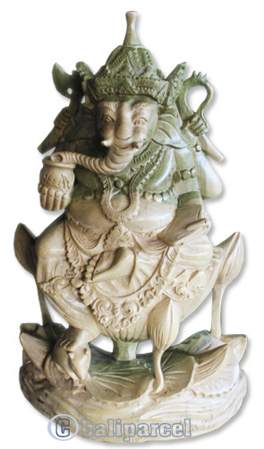Handcarved Wooden Ganesha Statue, Made From Suar Wood Natural Polished