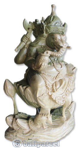Handcarved Wooden Ganesha Statue, Made From Suar Wood Natural Polished