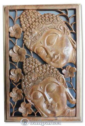 Handcarved Wooden Buddha Wallhanging, Made From Suar Wood With Natural Polished
