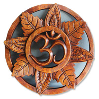 Handcarved Wooden Wallhanging, OM, Made From Suar Wood Brown Polished