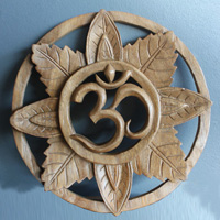 Handcarved Wooden Wallhanging, OM, Made From Suar Wood Natural Polished