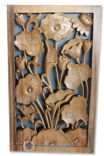 Handcarved Wooden Wallhanging Lotus, Made From Suar Wood With Natural Polished