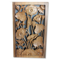Handcarved Wooden Wallhanging Lotus, Made From Suar Wood With Natural Polished