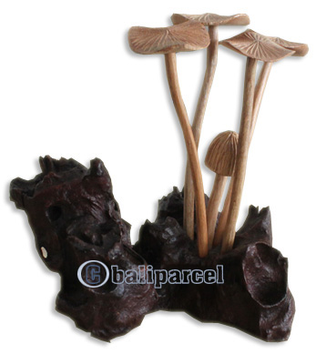 Handcarved Wooden Mushrooms With Parasite Wood