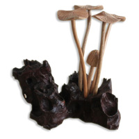 Handcarved Wooden Mushrooms With Parasite Wood