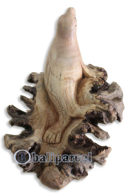 Handcarved Wooden Walrus, Made From Suar Wood With Natural Polished