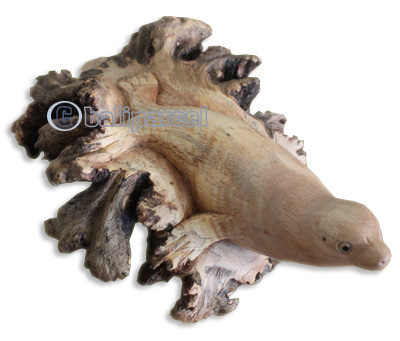 Handcarved Wooden Walrus, Made From Suar Wood With Natural Polished