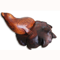 Handcarved Wooden Walrus, Made From Suar Wood With Brown Polished