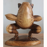 Handcarved Wooden Frog With Baby Made From Suar Wood With Natural Polished