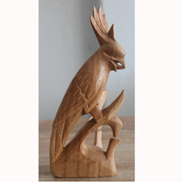 Handcarved Wooden Cockatoo, Made From Hibiscus Wood With Natural Polished