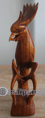 Handcarved Wooden Cockatoo, Made From Hibiscus Wood With Brown Polished