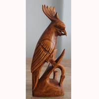 Handcarved Wooden Cockatoo, Made From Hibiscus Wood With Brown Polished