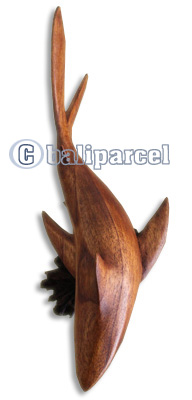 Handcarved Wooden Tiger Shark With Parasite Wood, Made From Hibiscus Wood With Brown Polished