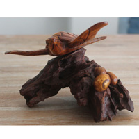 Handcarved Wooden Turtle On Natural Wood
