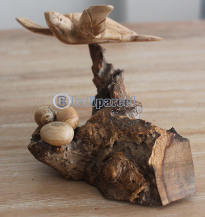Handcarved Wooden Turtle On Natural Wood