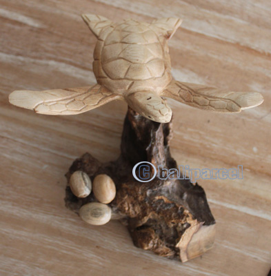 Handcarved Wooden Turtle On Natural Wood