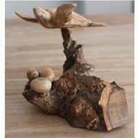 Handcarved Wooden Turtle On Natural Wood