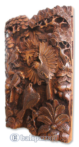 Handcarved Wooden Wallhanging, 4 Eagle Made From Suar Wood Brown Polished
